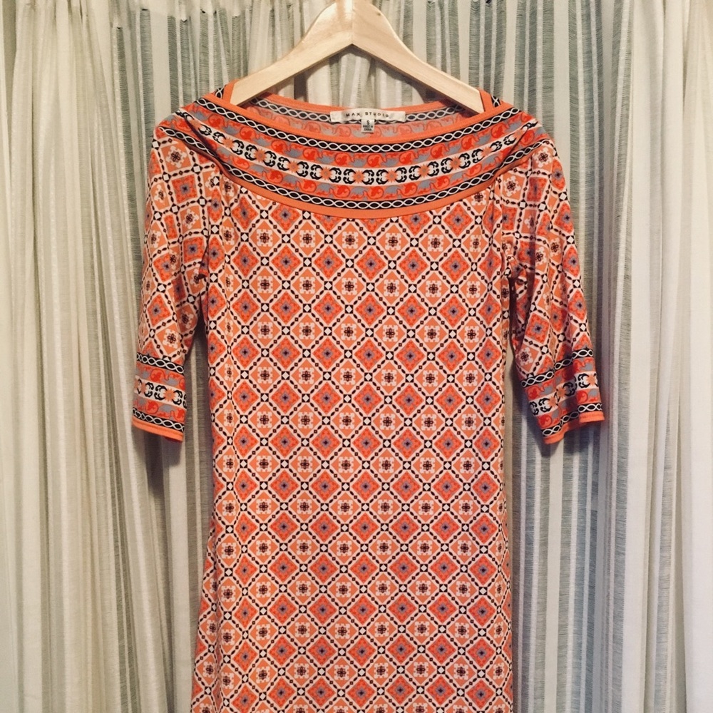 Max Studio coral patterned boatneck dress